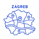 Pojednostavljena karta Zagreba s četiri lokacijske oznake